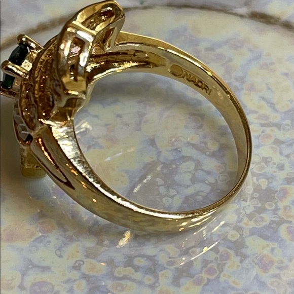 Nadri Art Deco 18K Gold Plated CZ & Emerald Statement Ring - Picture 3 of 5